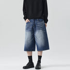 Men's Relaxed Wide Leg Denim Jorts with Button Closure