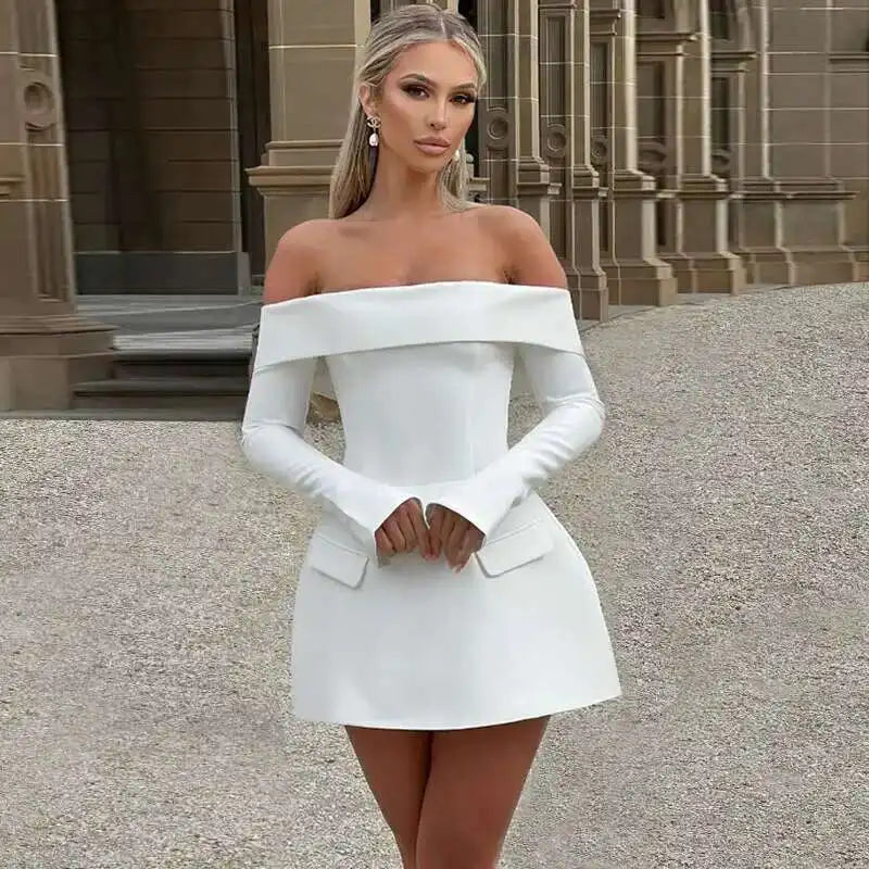 Long Sleeve Off Shoulder Skater Mini Dress