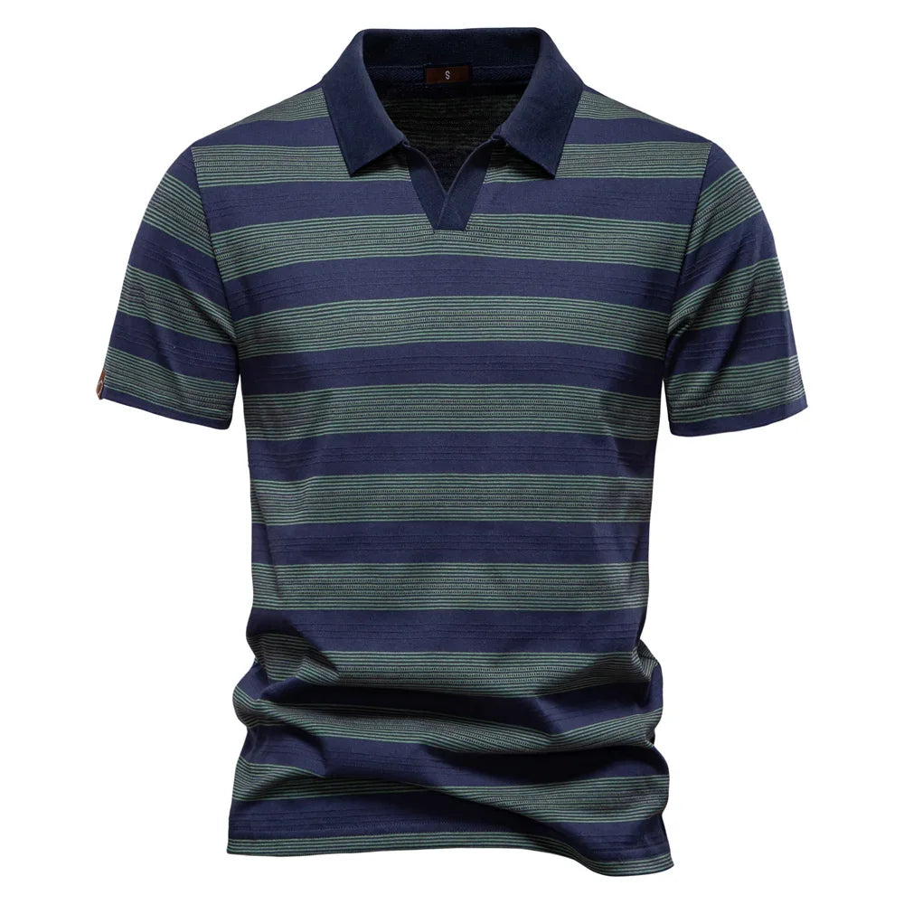 Men's Everyday Short Sleeve Polo Shirt with Striped Pattern