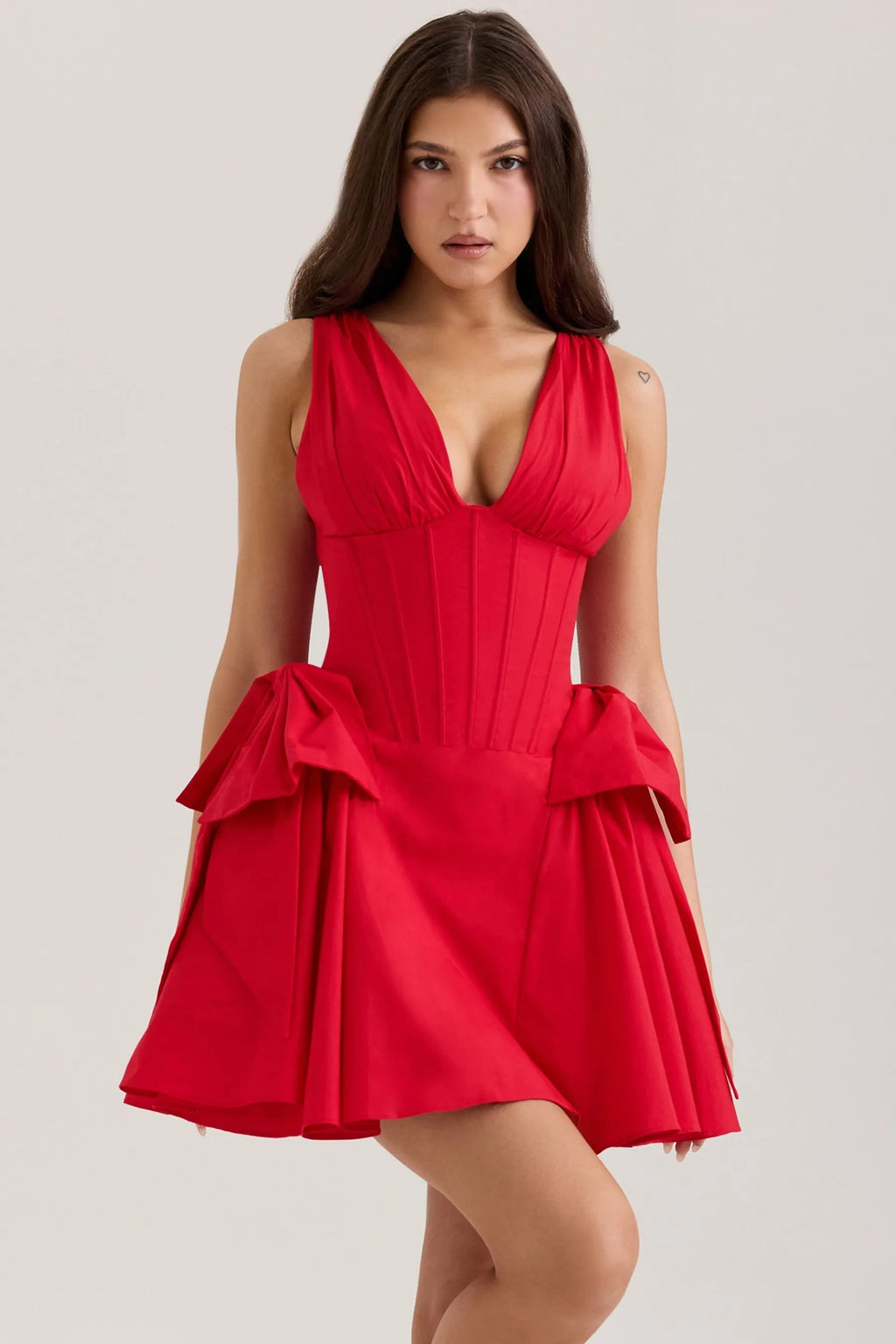Bow Detail Plunge Mini Dress Women