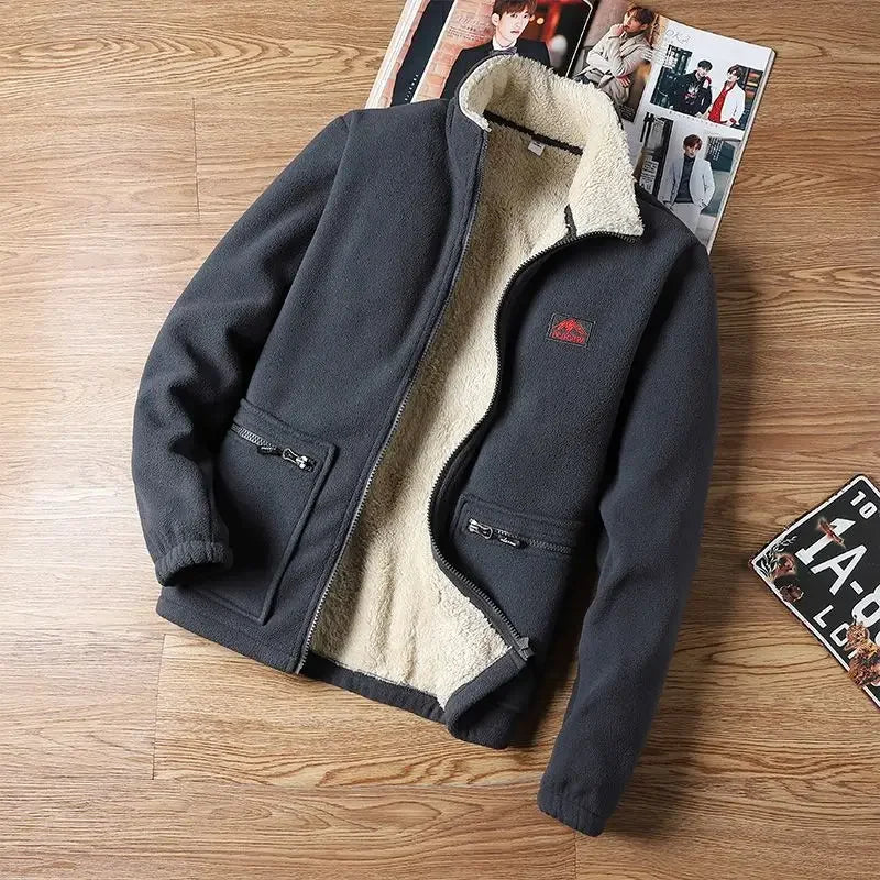 Men's Sherpa-Lined Jacket with High Collar, Full Zip and Multiple Zipped Pockets