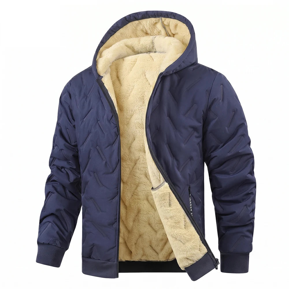 Men's Hooded Jacket with Sherpa Lining, Full Zip and Long Sleeves