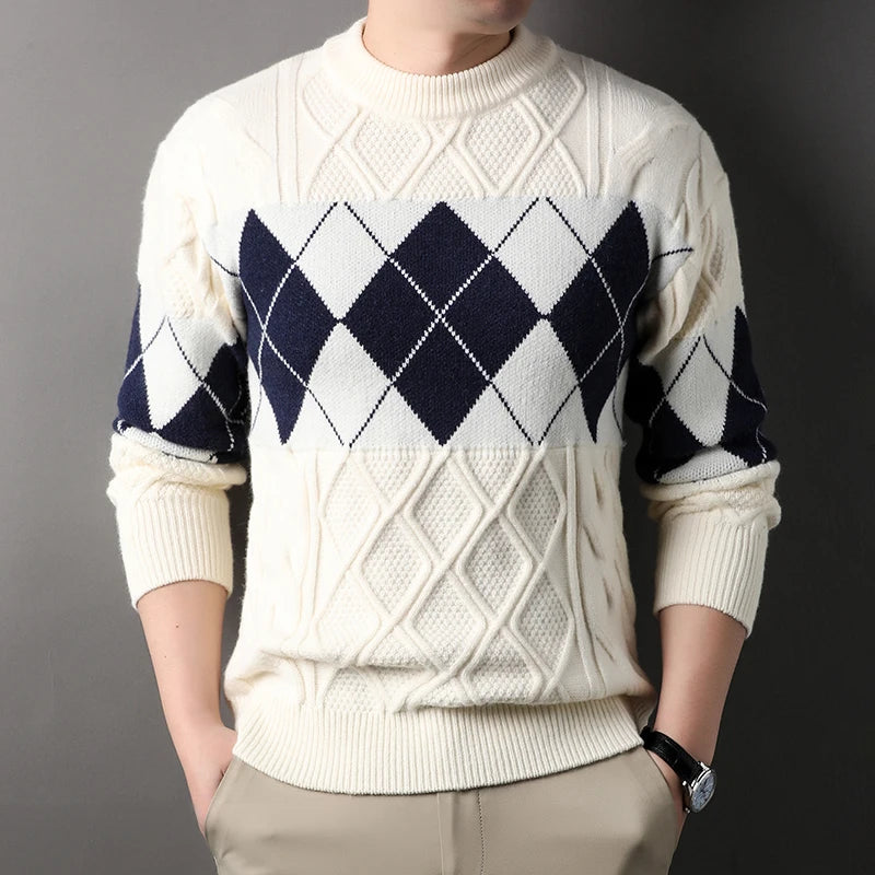 Men's Diamond Pattern Crew Neck Knit Jumper Main image