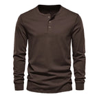 Men's Classic Long Sleeve Henley Tee with Round Neck