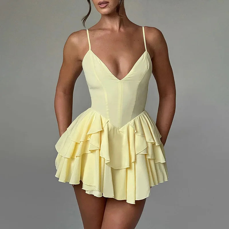 V Neck Strappy Mini Dress Women