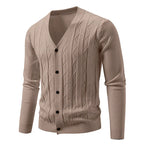 Men's Cable Knit V Neck Button Front Cardigan