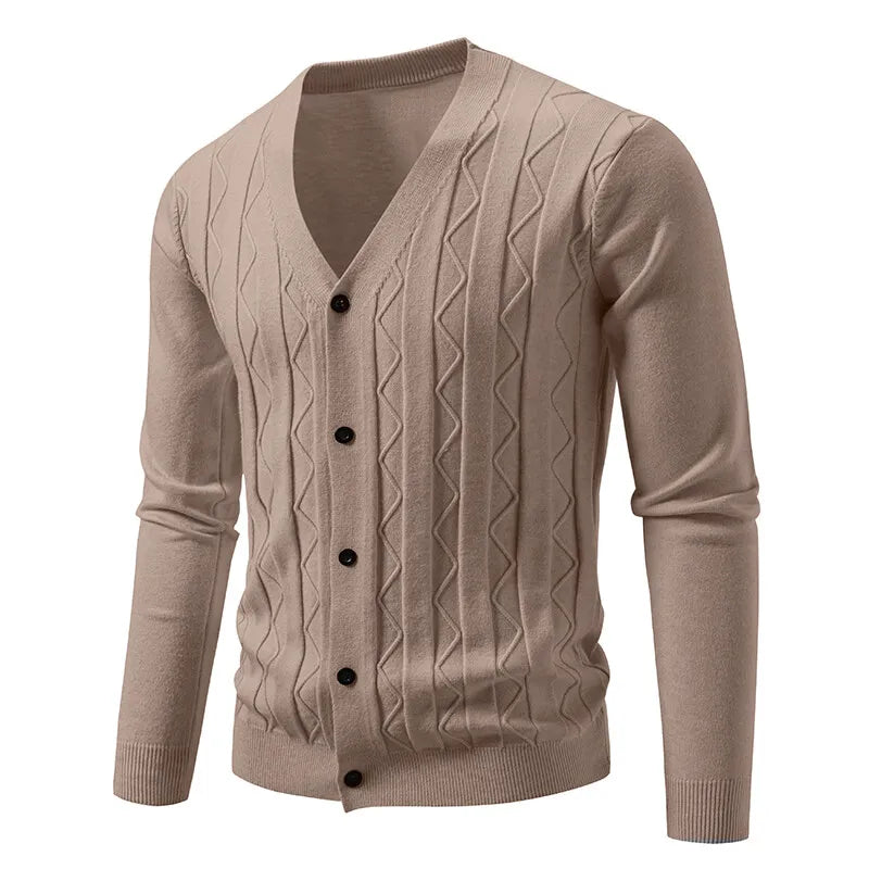 Men's Cable Knit V Neck Button Front Cardigan