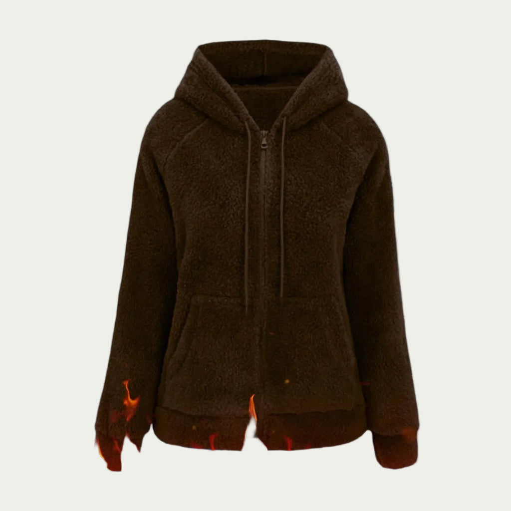 Women's Fleece Hooded Jacket – Full Zip Long Sleeve Winter Hoodie with Front Pockets