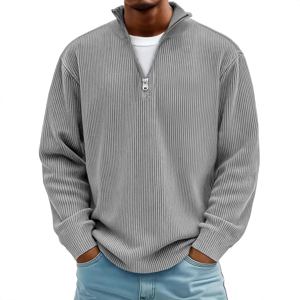 Men's Quarter Zip Ribbed Jumper with Stand Collar