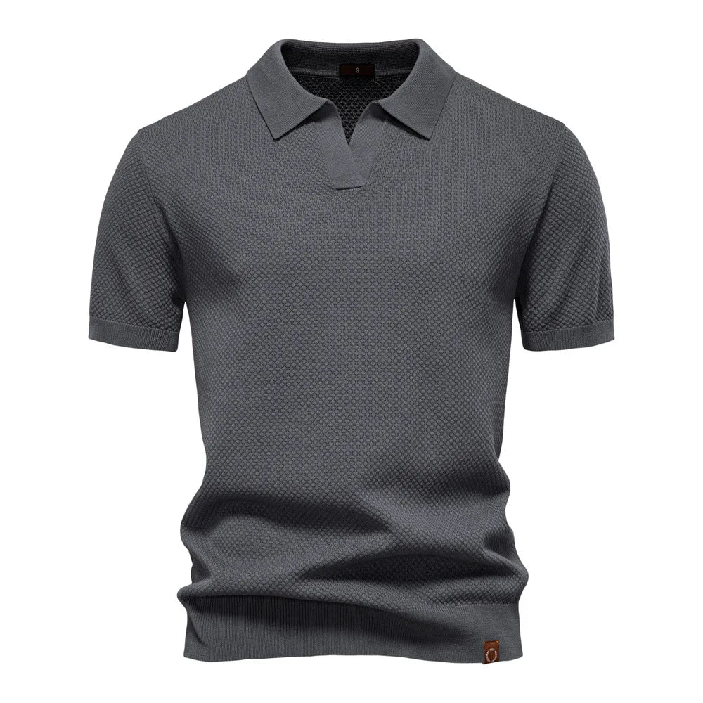 Men's Classic Short Sleeve Polo Shirt with Textured Pattern