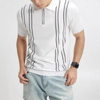 Striped Polo Shirt With Zip Closure