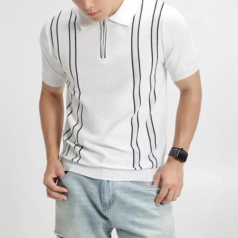 Striped Polo Shirt With Zip Closure