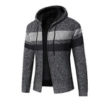 Men's Knitted Zip Up Hoodie – Long Sleeve Hooded Jumper with Stripe Detail