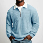 Men's Quarter Zip Polo Jumper with Textured Knit