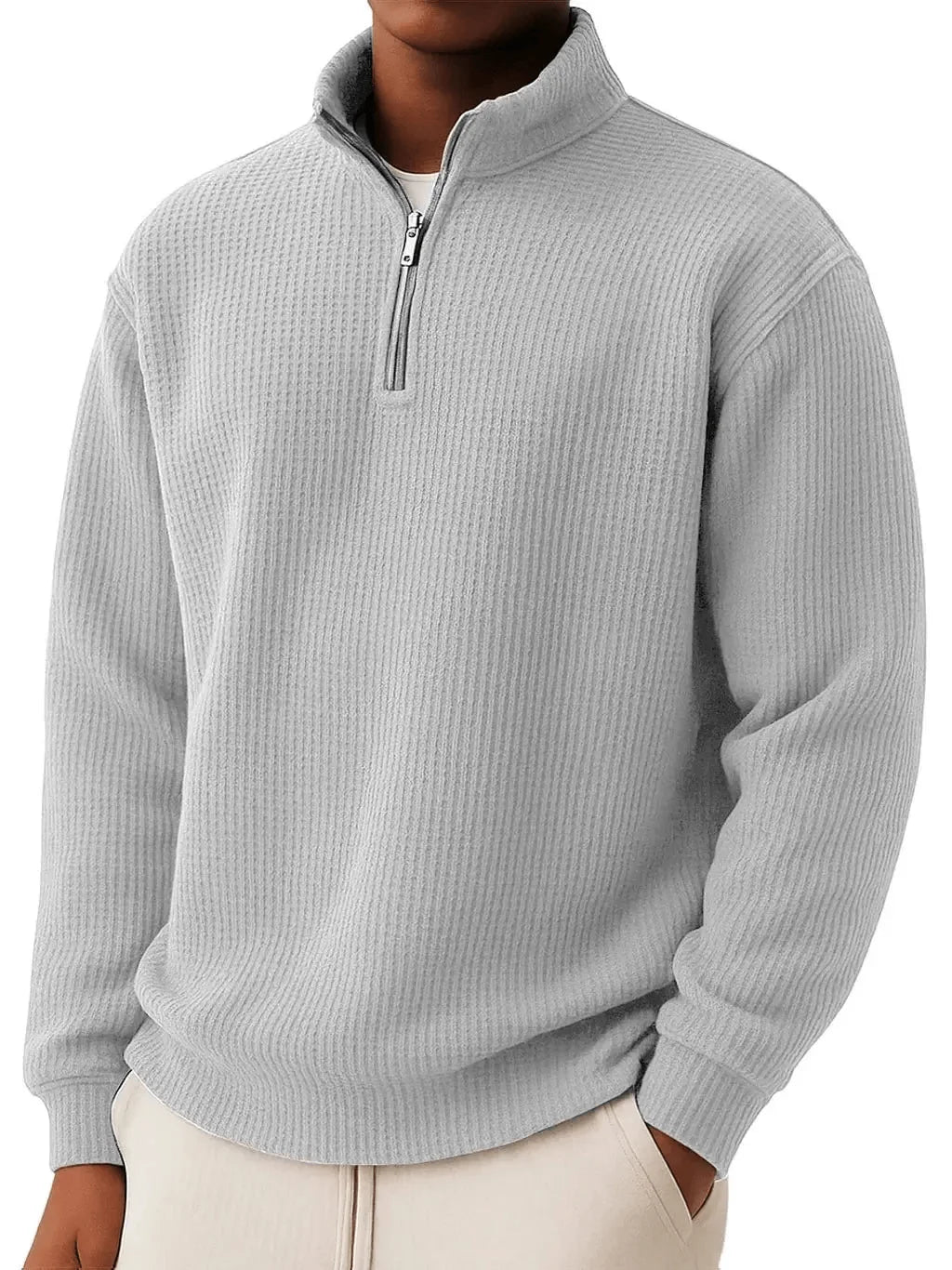 Men's Quarter Zip Ribbed Jumper with Collar