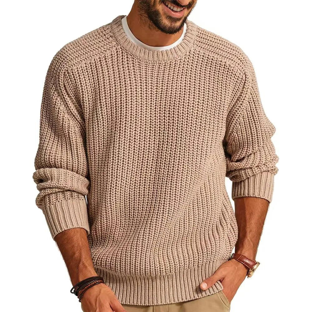 Men's Crew Neck Knit Jumper with Ribbed Hem