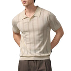 Vertical Pattern Buttonless Polo Top Men