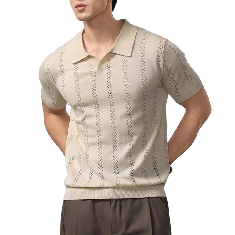 Vertical Pattern Buttonless Polo Top Men