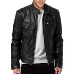 Men's Long Sleeve Jacket with Stand Collar – Full Zip Front and Chest Pockets