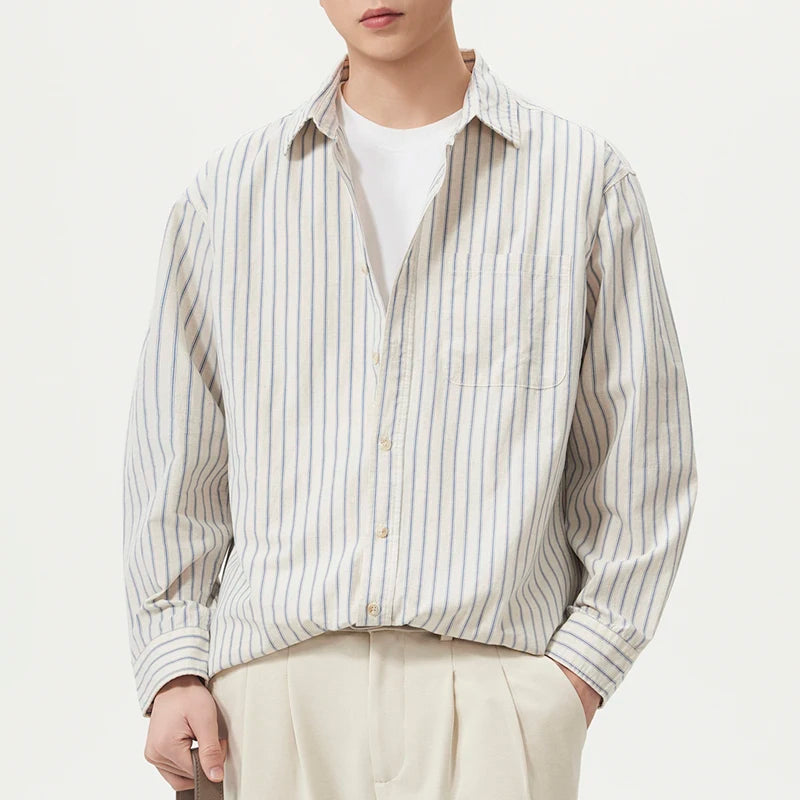 Men's Stripe Front Pocket Button Shirt