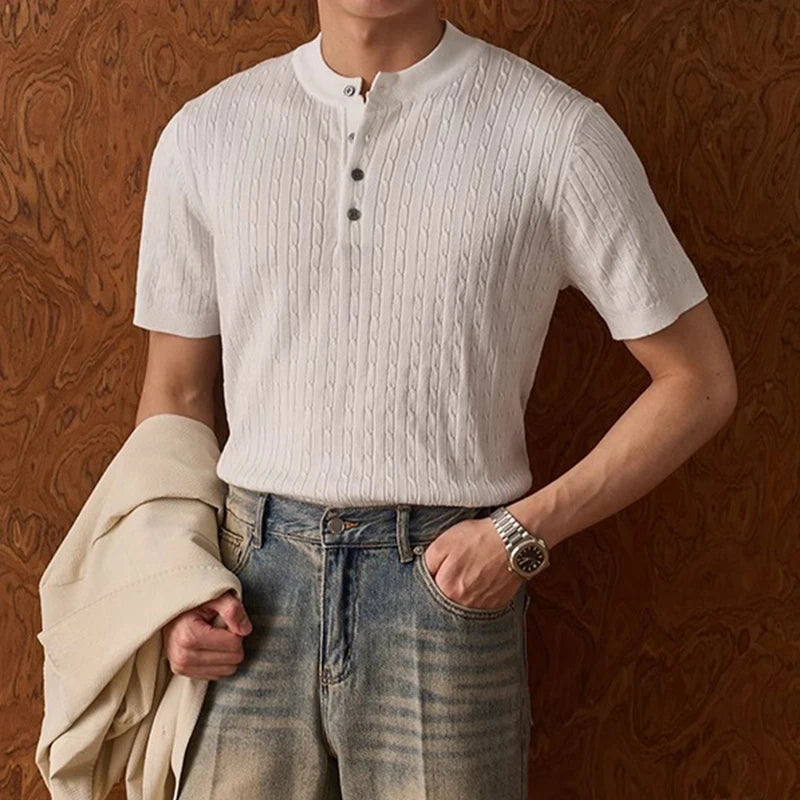 Men’s Textured Short Sleeve Henley Top