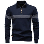 Men's Knitted Quarter Zip Jumper – Long Sleeve High Neck Striped Sweater