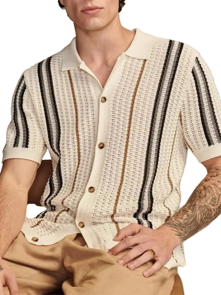 Men’s Contrast Stripe Button Knit Shirt