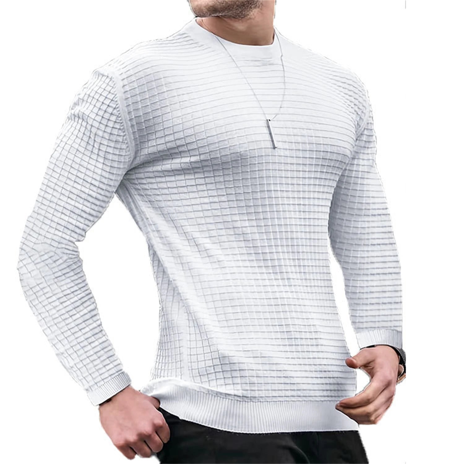 Men's Grid Pattern Crew Neck Knit Jumper