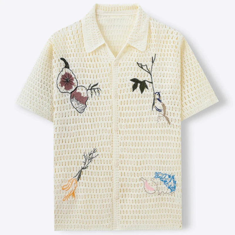 Men's Embroidered Pattern Knit Shirt