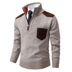 Men's Long Sleeve Pullover Sweater Quarter Zip Chest Pocket