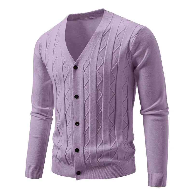 Men's Cable Knit V Neck Button Front Cardigan