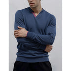 Men's Classic Long Sleeve V Neck Pullover Shirt with Buttons