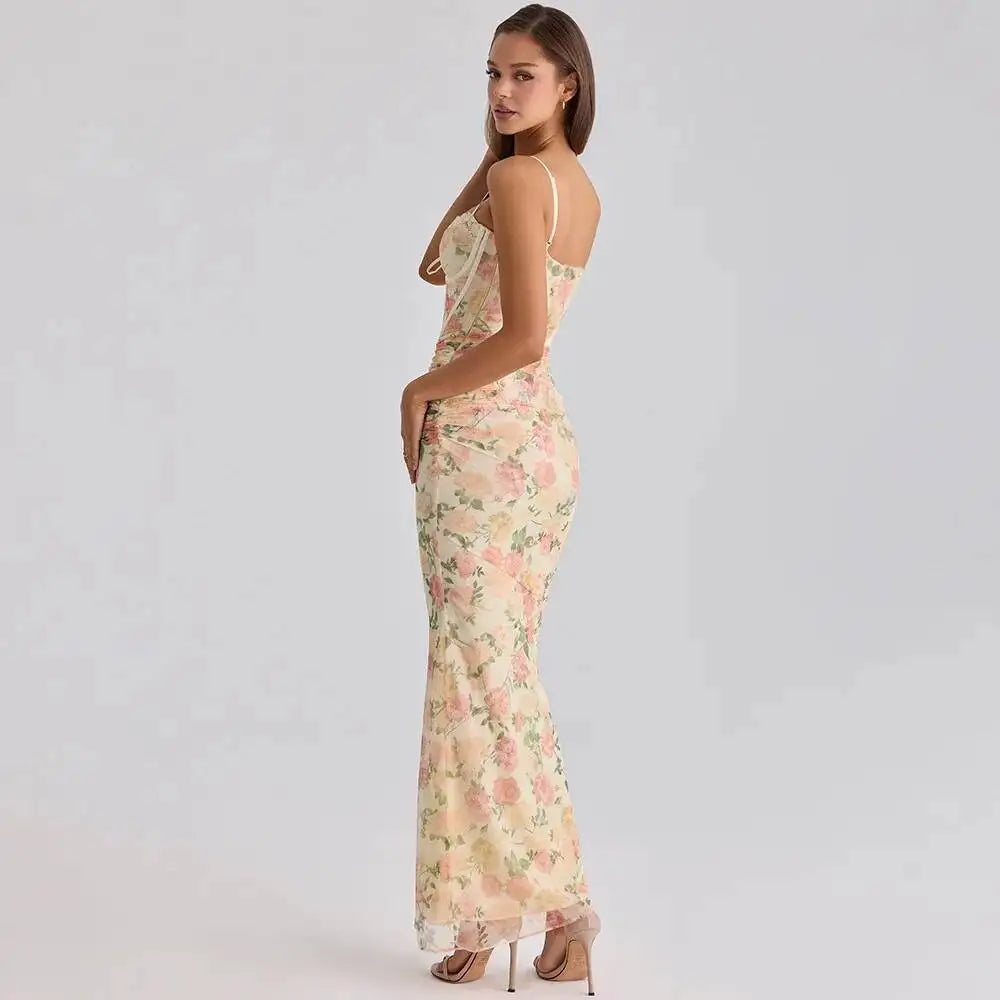 Women's Corset Floral Bodycon Long Dress