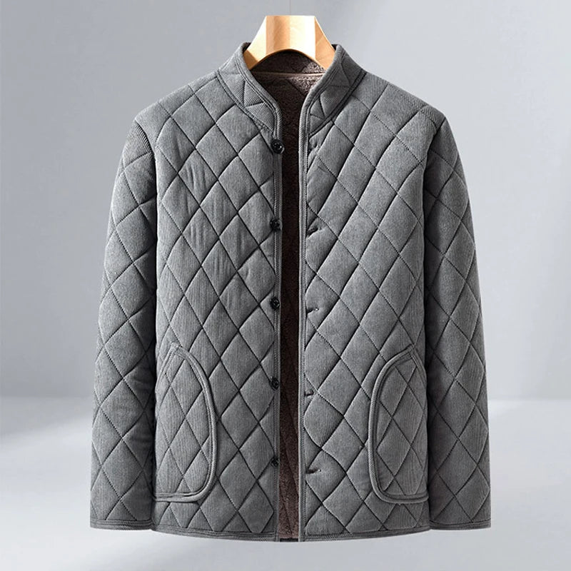 Men's Quilted Jacket – Long Sleeve Zip Front with Stand Collar and Pockets