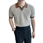 Mens Contrast Collar Knit Polo Shirt