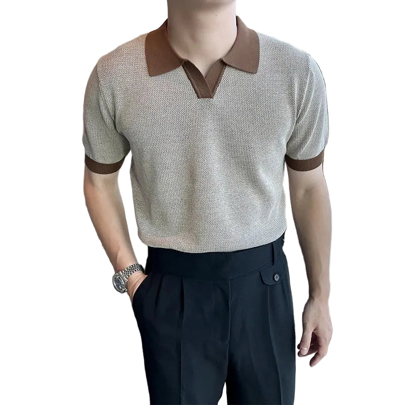 Mens Contrast Collar Knit Polo Shirt