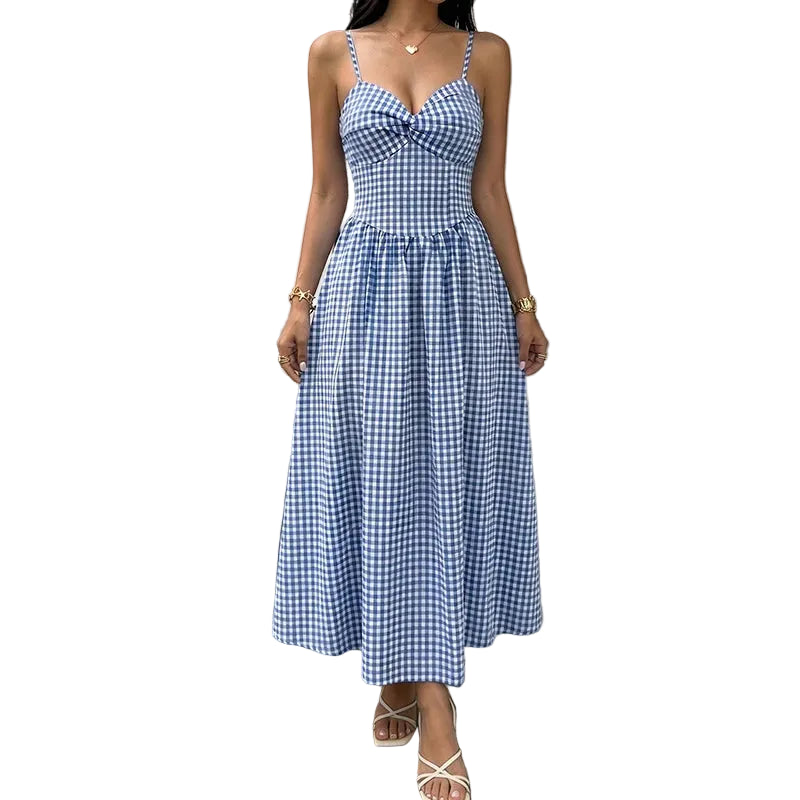 Women's Sleeveless Checkered Long Dress