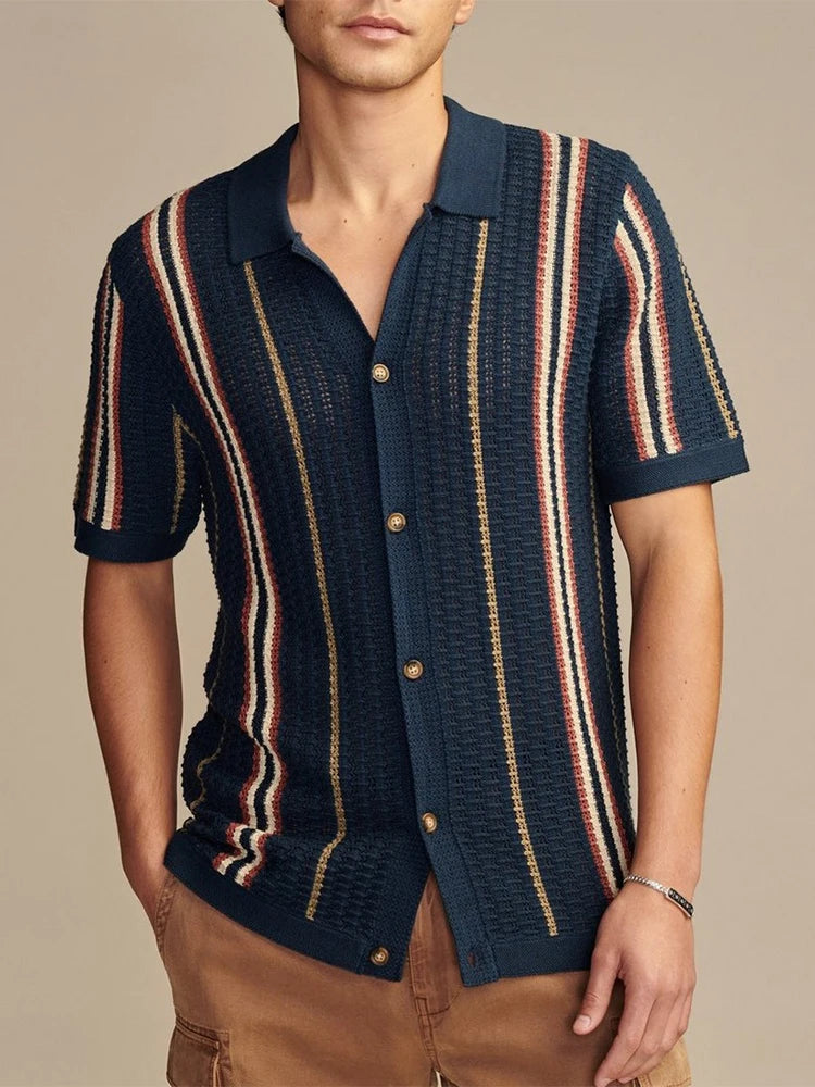Men’s Contrast Stripe Button Knit Shirt