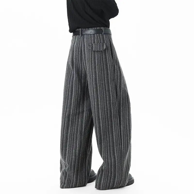 Men's Pleated Wide Leg Pinstripe Full Length Trousers