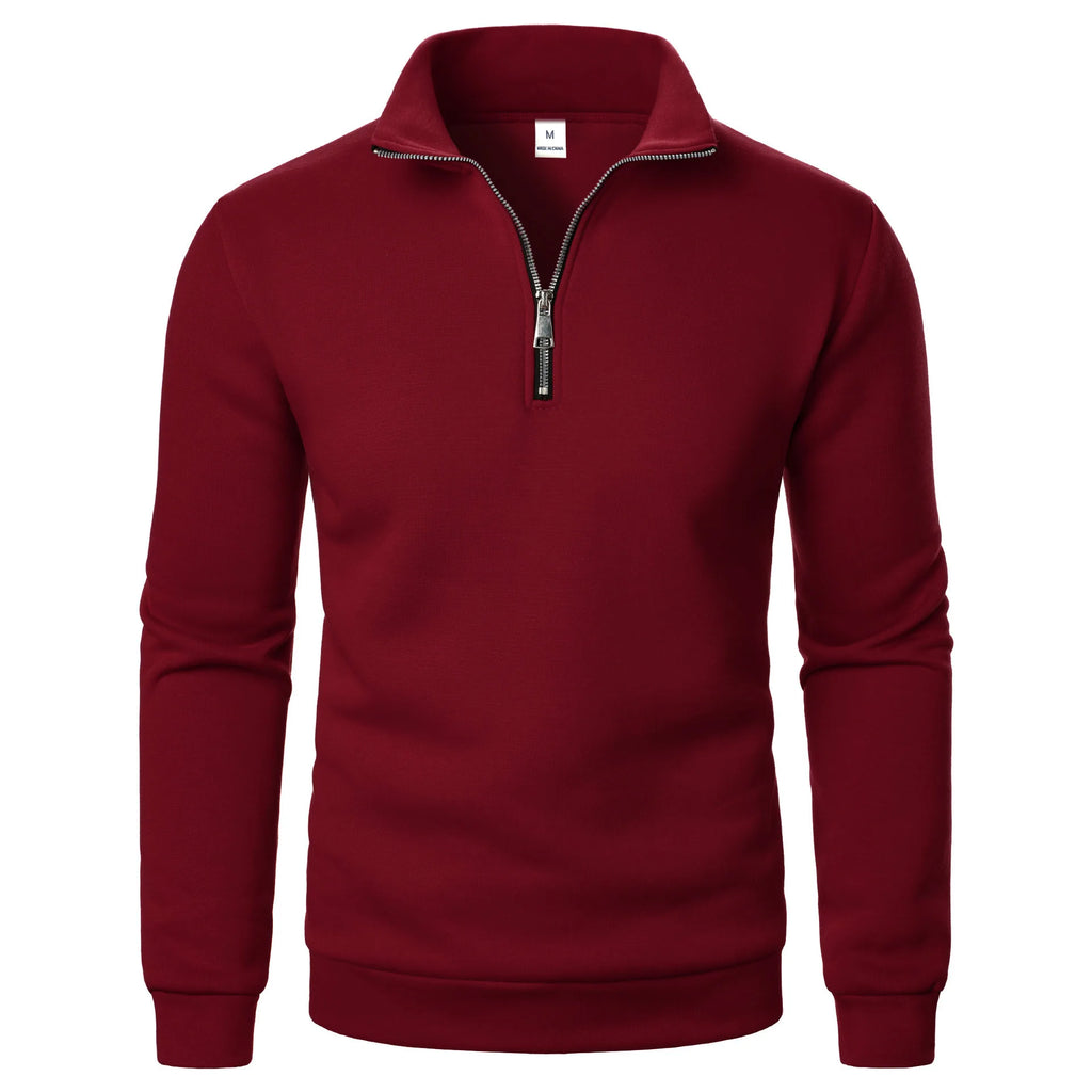 Men's Quarter Zip Jumper with Stand Collar Ribbed Cuffs