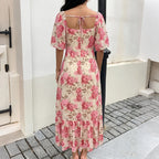 Floral Print Square Neck Midi Dress