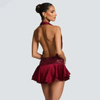 Halter Deep V Flare Dress Women