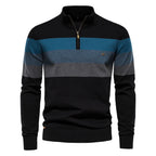 Men's Striped Quarter Zip Pullover Sweater with Ribbed Trim