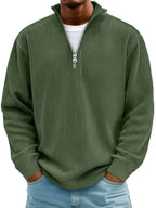 Men's Quarter Zip Ribbed Jumper with Stand Collar