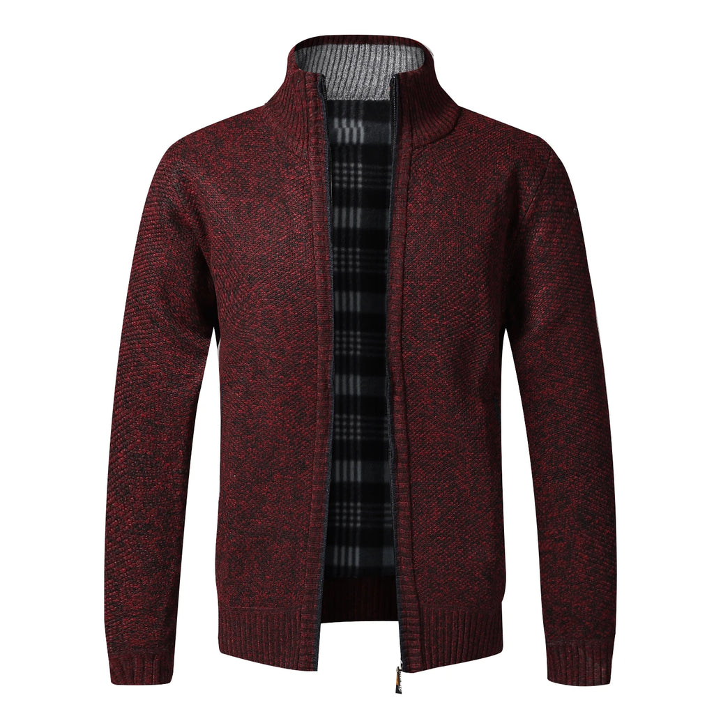 Men's Stand Neck Sweater Zip Front Jacket With Pockets