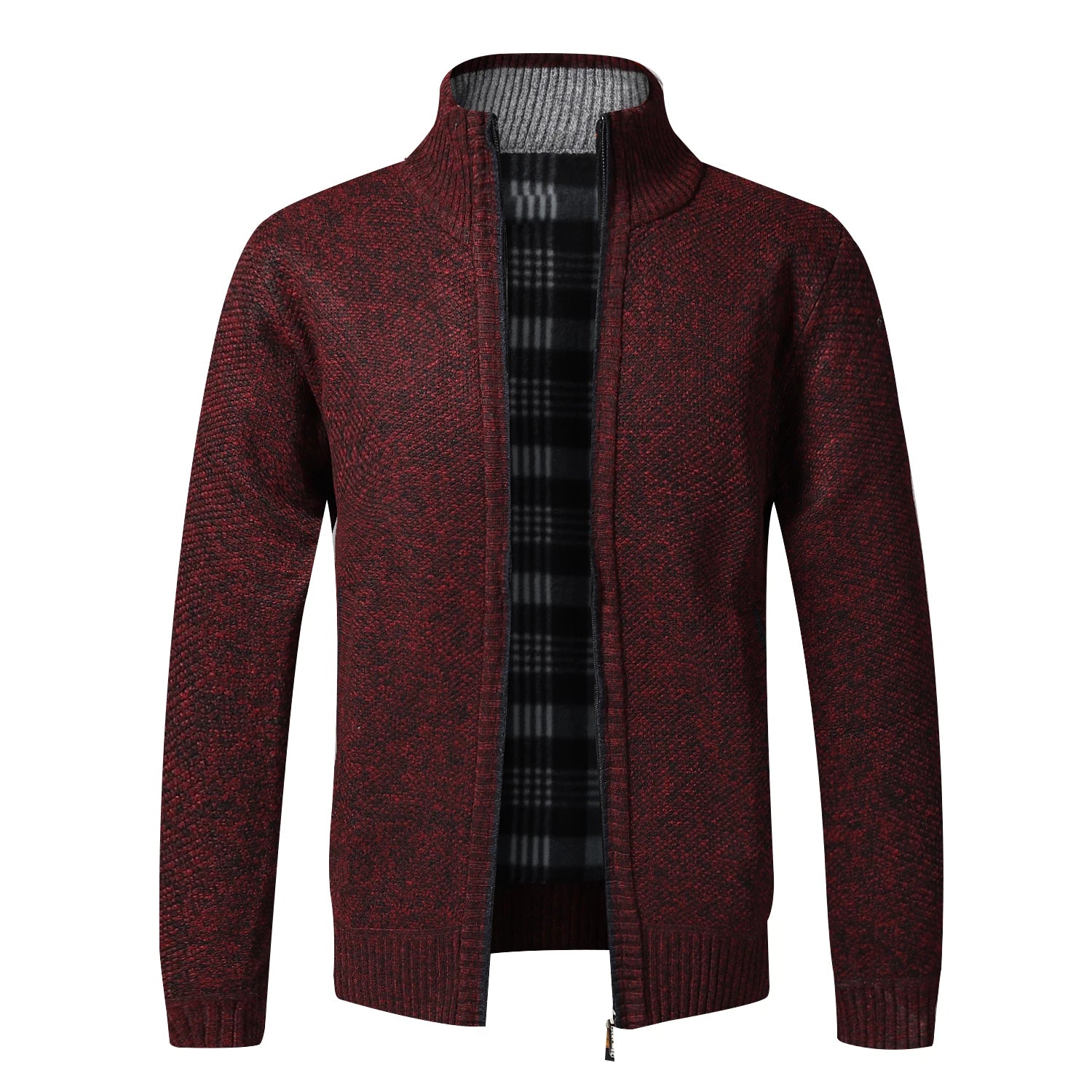 Men's Stand Neck Sweater Zip Front Jacket With Pockets