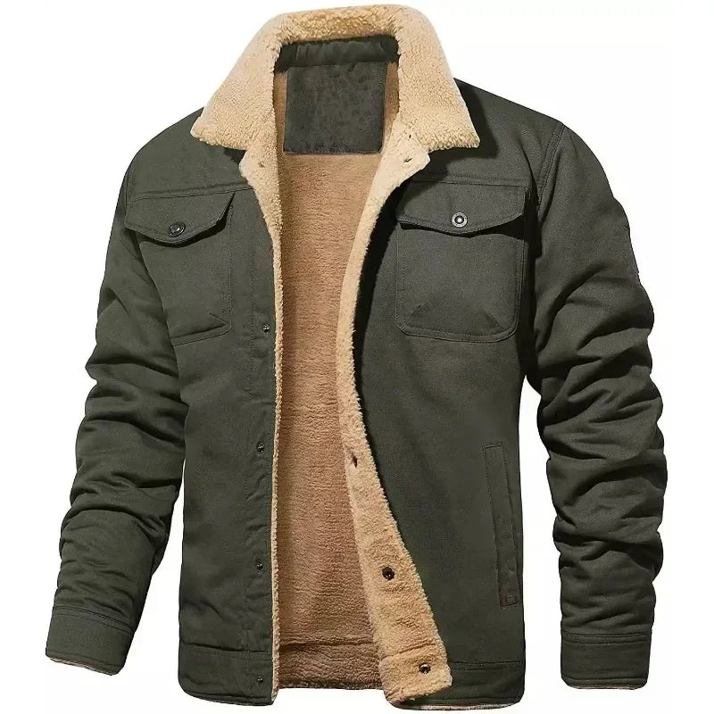 Men's Sherpa Lined Jacket – Button Front Long Sleeve Trucker Jacket with Chest Pockets