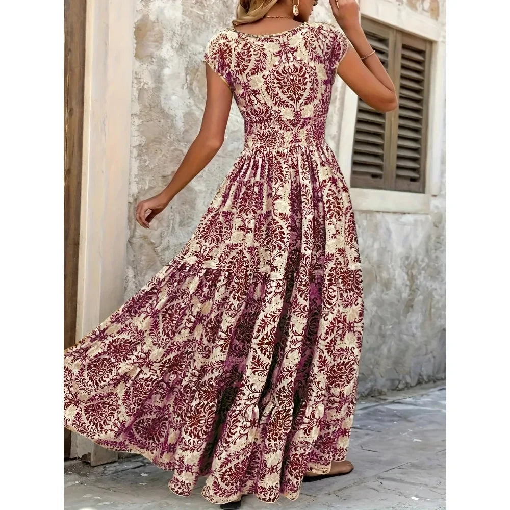 Flared Printed Long Dress Women