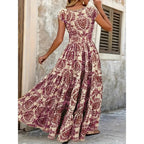 Flared Printed Long Dress Women