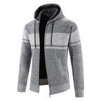Men's Knitted Hooded Jacket – Full Zip Long Sleeve Striped Jumper